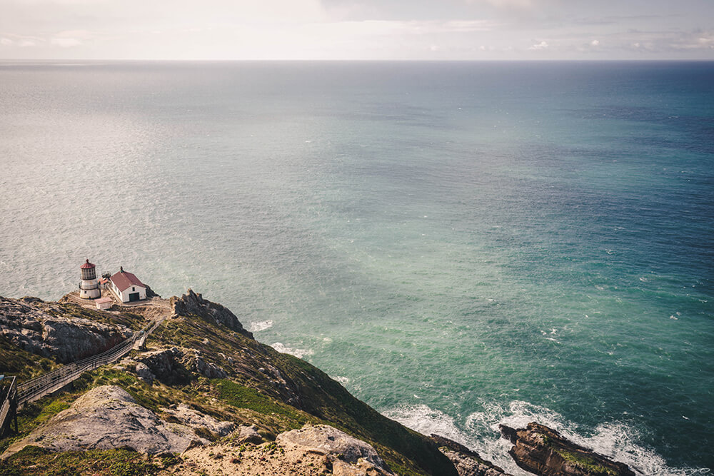 Looking down at the Point Reyes Lighthouse, CA