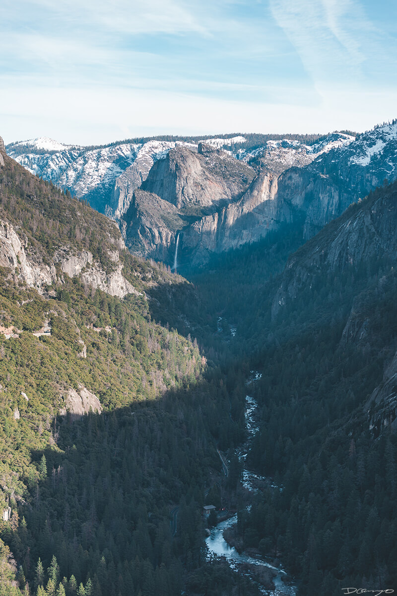 Viewing the Merced River and Bridal Veil Falls in the Yosemite Valley, CA