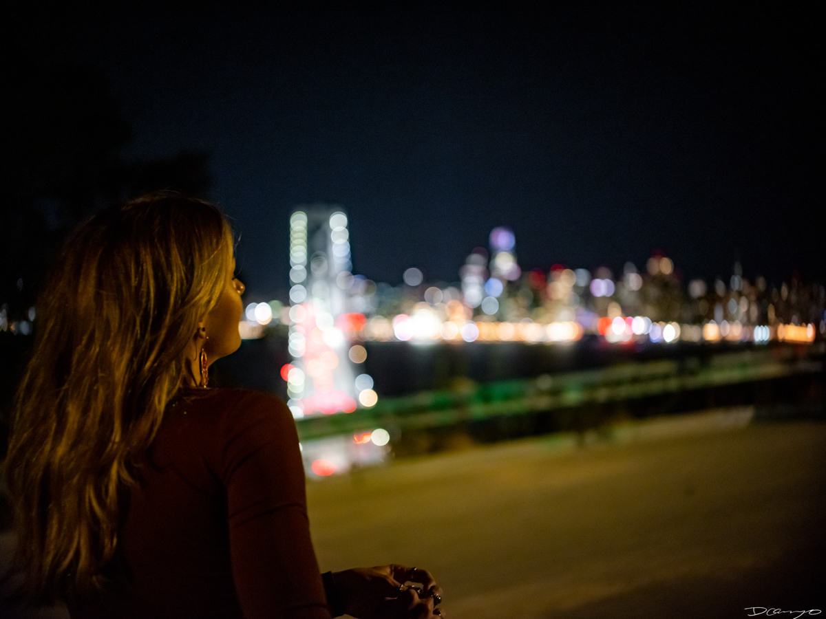 Portrait from Treasure Island looking across the Bay Bridge towards San Francisco at night in Fall of 2022.