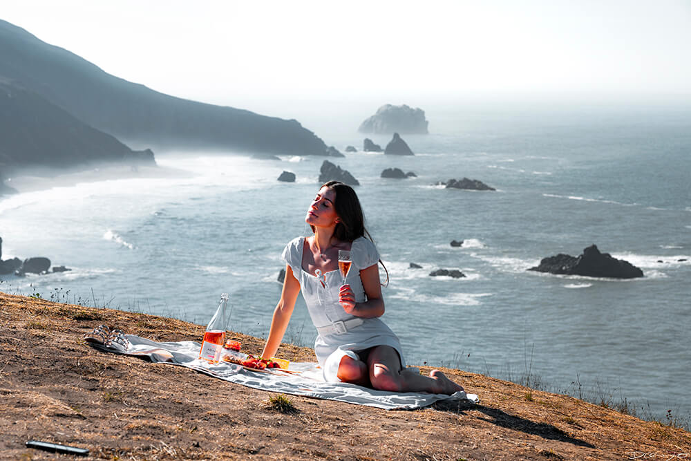 Photos with Leah Nebbett of Styles and Stems. Photographing for Alsace wines in Goat Rock Beach, Jenner, CA on September 27, 2020.